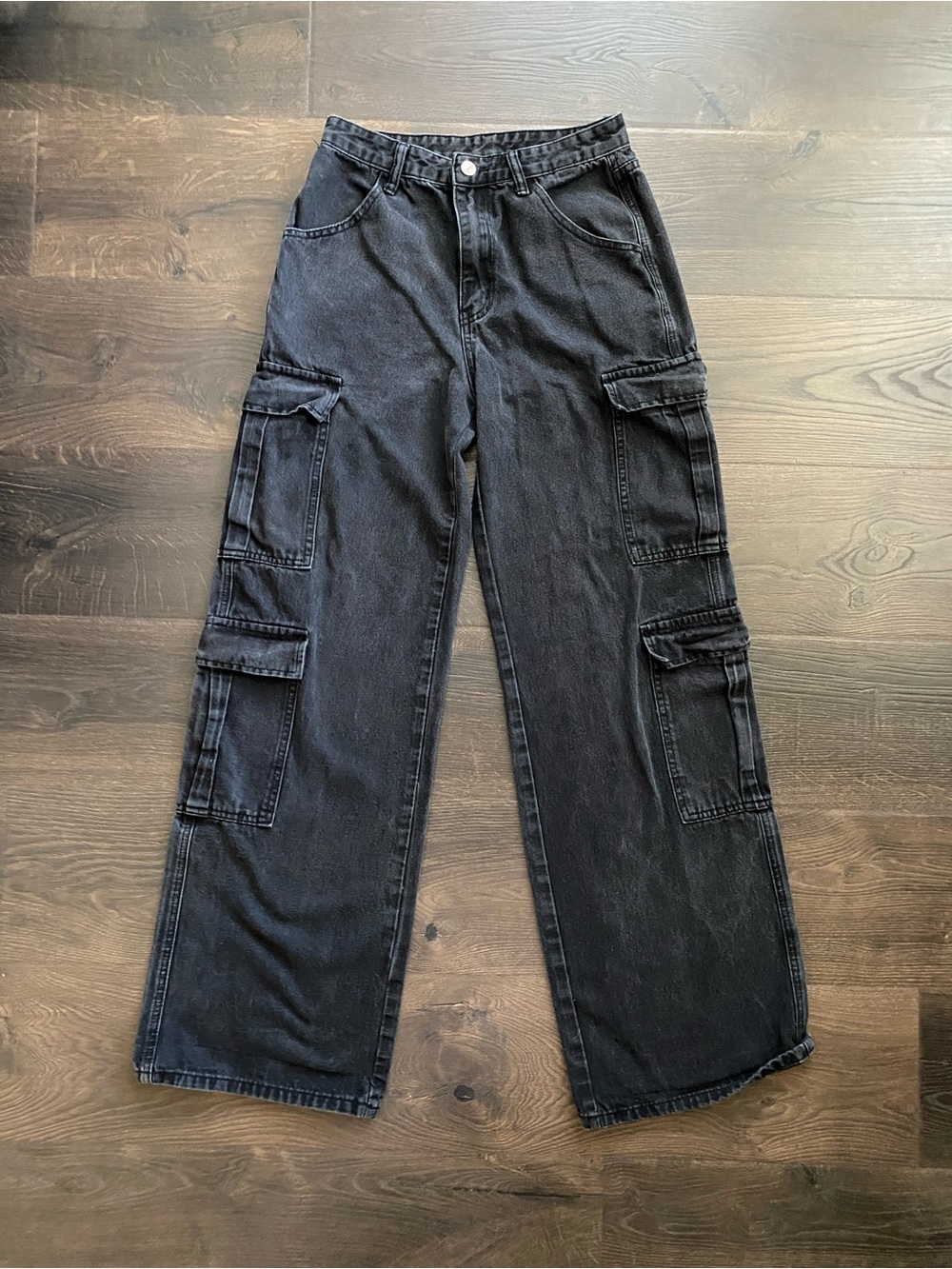 SHEIN Black Wide Leg Cargo Jeans High Rise Utility Pants Women’s Small